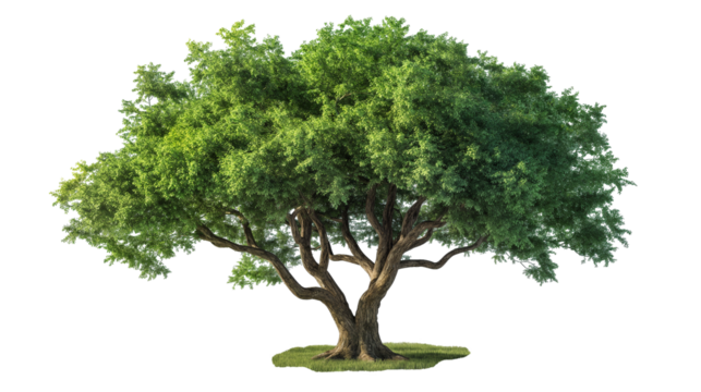 big green oak tree isolated on transparent background