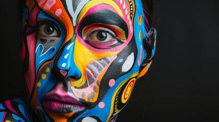 Vibrant Face Paint Portrait showcasing Individuality AI Generated.
