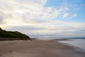 Fototapeta na wymiar beautiful beach with sand and green seaweed