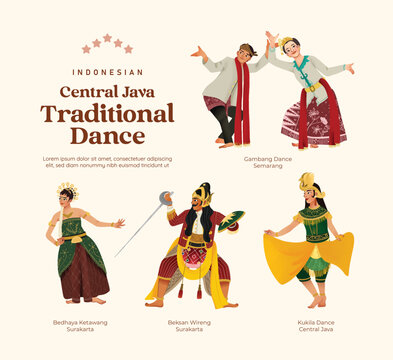 Isolated Indonesian culture Central Java Dance illustration cell shaded style