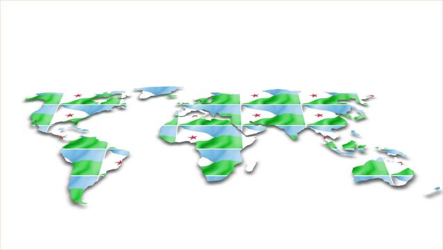 Djibouti flag wave 3d earth map animation white background