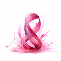  illustration of pink ribbon on white background. Breast cancer awareness concept.