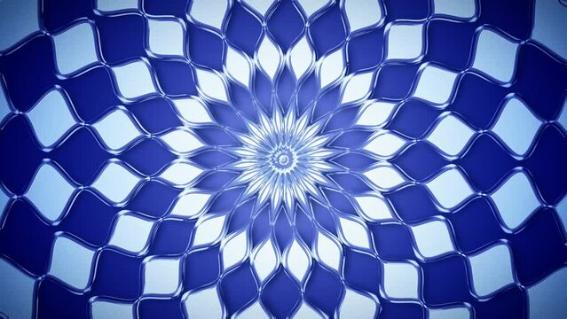 abstract background animation, symmetrical blue pattern starburst, light and dark shades, seamless loop, 4k