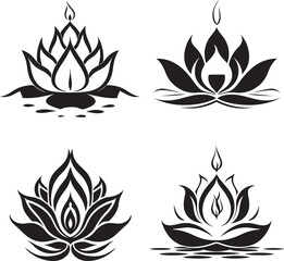 lotus flower with diya line art illustration