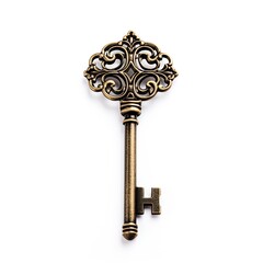 Antique Brass Key isolated on white background
