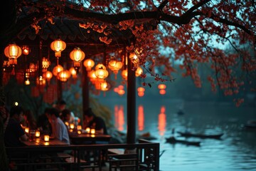 Mid-Autumn River Lantern Dinner: A Festive Chinese Night Celebration
