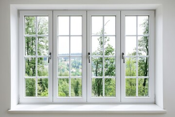 Isolated White Window with Double Pane Glazing and PVC Design