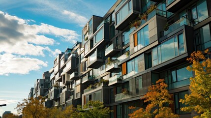Modern Residential Development: Montreal Condo Buildings with Spacious Balconies and Large Windows - obrazy, fototapety, plakaty