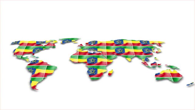 Ethiopia flag wave 3d earth map animation white background