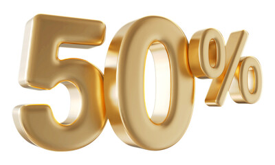 50 percent discount number gold 3d render