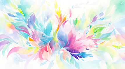 色鮮やかで抽象的な植物のような模様の水彩イラスト背景