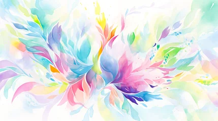 Fotobehang 色鮮やかで抽象的な植物のような模様の水彩イラスト背景 © AYANO