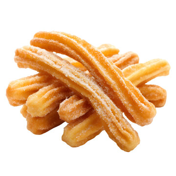 Delicious sweet churos with powdered sugar isolated on transparent background