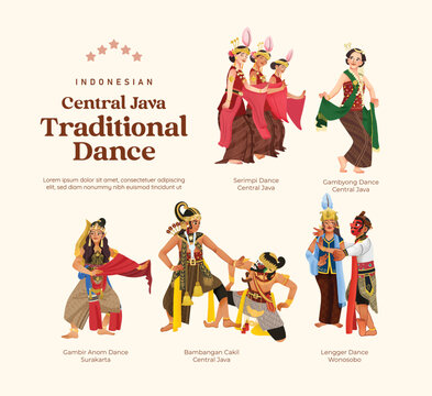 Isolated Indonesian culture Central Java Dance illustration cell shaded style