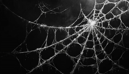 halloween, decoration and horror concept ecoration of artificial spider web over black background. Cobweb background scary halloween design