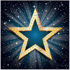 golden star with diamonds on blue starburst