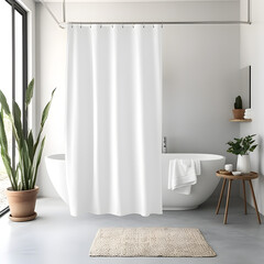 White Shower Curtain Mockup, Front View, elegant minimal modern aesthetic