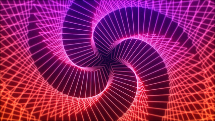 Pink orange purple petals neon glowing lines shapes stripes sci fi waves geometric backdrop. Moving abstract gradient background. The colors vary with position - obrazy, fototapety, plakaty
