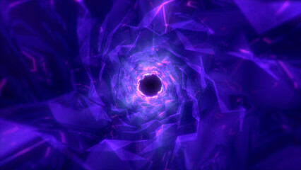 Obraz premium Shiny glowing purple colored tunnel Background. Flying through abstract circular tunnel. Vortex tunnel. Futuristic wormhole. Abstract background with connecting dots and lines.