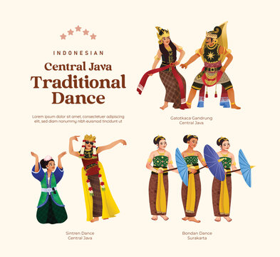 Isolated Indonesian culture Central Java Dance illustration cell shaded style