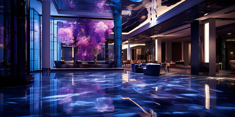 Elegance in Indigo: Luxurious Opulence in a Sophisticated Lobby"