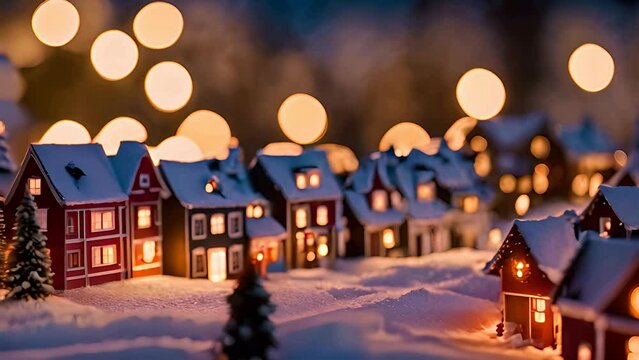 Miniature Winter Village with Warm Glowing Lights