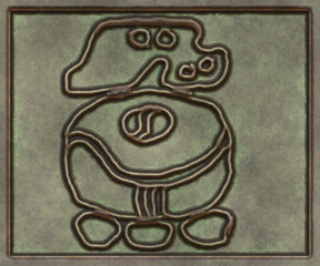 Hieroglyphic writing of the Maya tribe- 3d illustration. Metal background- antique decoration.