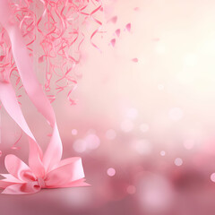Festive background with pink ribbons and bokeh.  illustration.