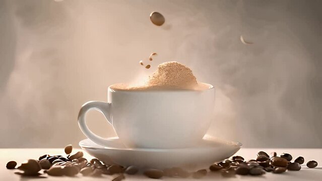 Cup of coffee with floating beans
