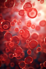 Red blood cells on a blue background. 3d render illustration.
