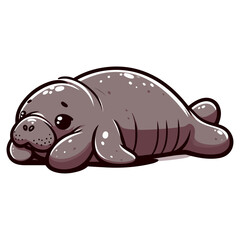 A tired Manatee laying  on his stomach with his legs stretched 