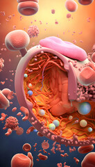Human kidney with red blood cells. 3D illustration. 3D rendering - obrazy, fototapety, plakaty