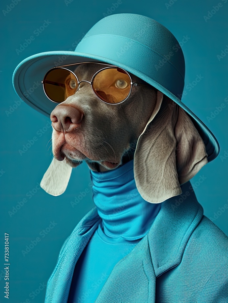 Sticker weimaraner dog portrait with glasses and high necked sweater