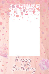 Pastel pink birthday card with transparent background frame.