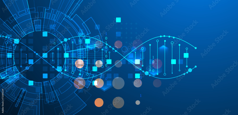 Poster scientific and technological background. abstract image of dna molecule. vector illustration. hand d