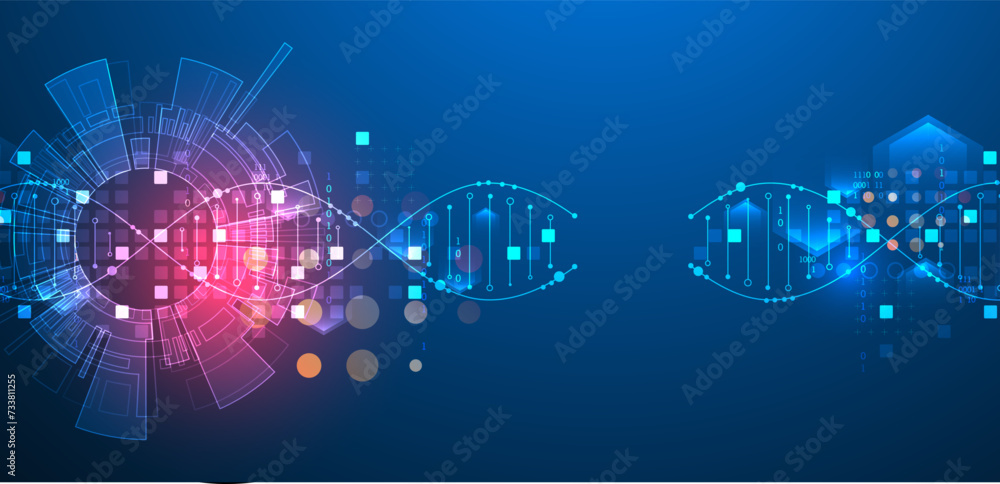 Poster scientific and technological background. abstract image of dna molecule. vector illustration. hand d