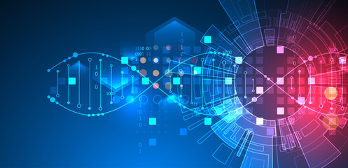 Scientific and technological background. Abstract image of DNA molecule. Vector illustration. Hand drawn.