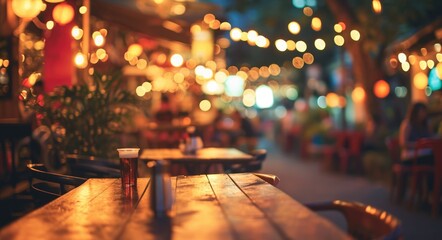 Nightlife Celebration: People Enjoying Beer and Music at Outdoor Street Bar