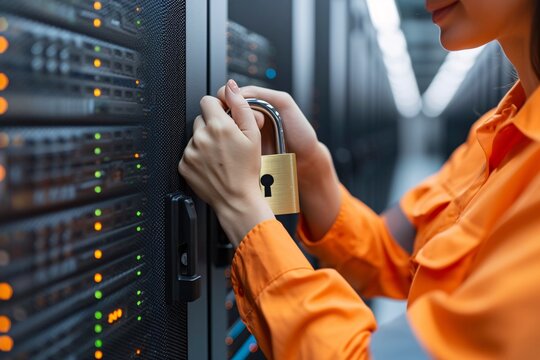 Professional Securing Data Center Server with Padlock
