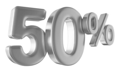 50 percent discount number silver 3d render