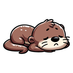 A tired Otter laying  on his stomach with his legs stretched 
