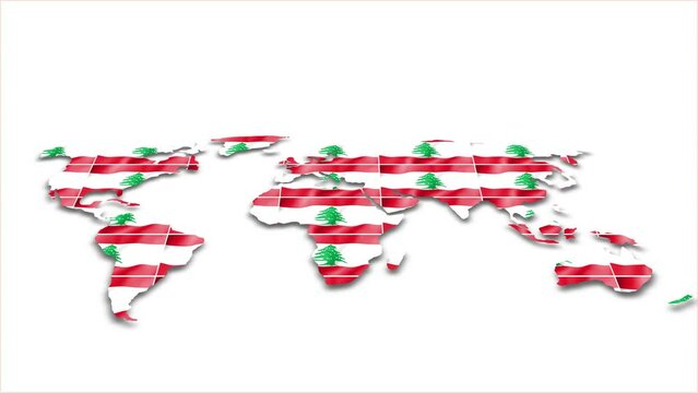 Lebanon flag wave 3d earth map animation white background
