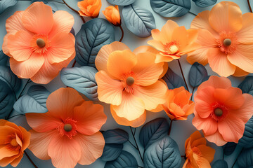 Fototapeta premium Background of flowers in pastel colors, soft flowers seamless with botanical elements, collage