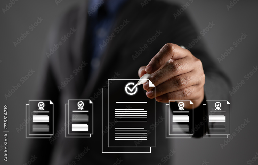 Poster Quality Certificate and Checklist document inspecting target marketing planning assignment with quality management. Standardization, certification. Compliance to regulations service and standards.