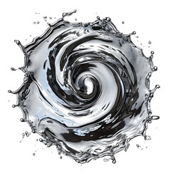 Liquid silver chromed swirl close up isolated on transparent background
