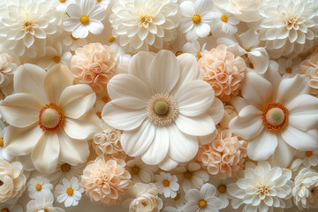 Background of flowers in pastel colors, soft flowers seamless with botanical elements, collage
