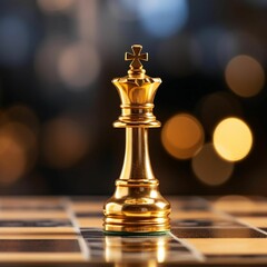 AI generated illustration of a golden chess figure of the king on a checkered board