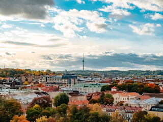 Fototapeta na wymiar Panorama of Vilnius overlooking the TV tower in autumn