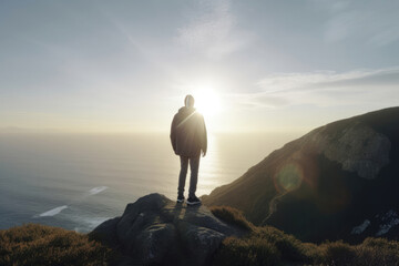 男性, 崖, 山, 山頂, 佇む男性, 男性の後ろ姿, 景色を眺める男性, Male, cliff,...