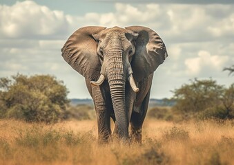 Fototapeta na wymiar AI generated illustration of An African elephant stands in a field